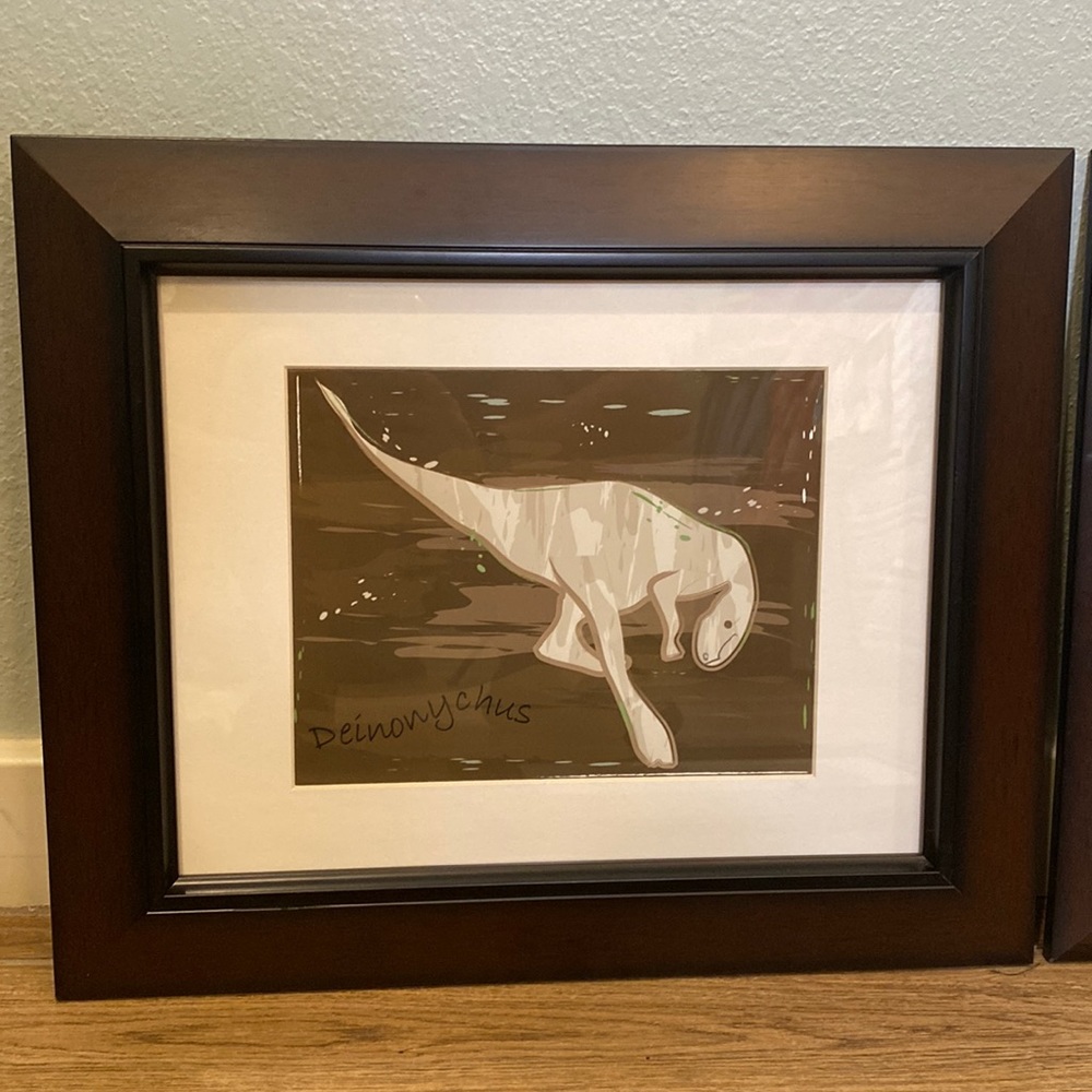 Set of 3 15”x 18” Dinosaur prints, professionally framed, like new